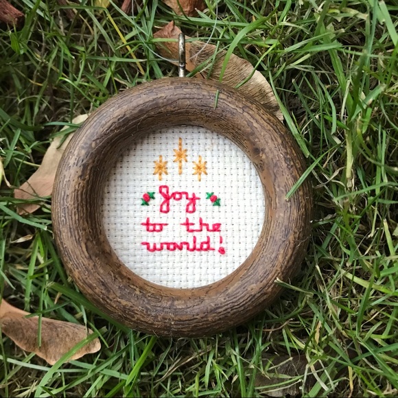 Vintage Handmade bunny, wreath, and cross-stitch ornament set - Picture 3 of 5